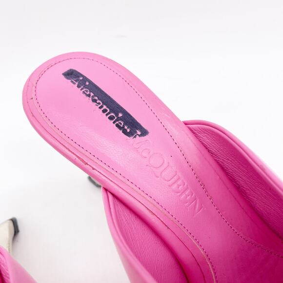 Alexander McQueen Arc Calfskin Wedge Mules Sandals Pink Leather EU 37.5 US 7.5 - Picture 7 of 14